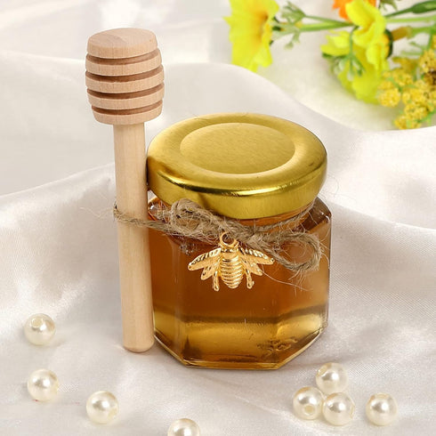 1.5 oz Hexagon Mini Glass Honey Jars -30Pack Honey Jars with Wood Dipper, Gold Lid, Bee Pendants, Jutes - Perfect for Baby Shower, Wedding Favors,...