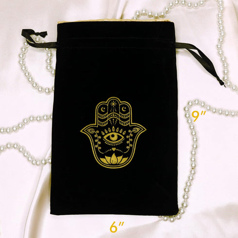 ARTSY CRAFTS 6x9" Hamsa Hand Velvet Jewelry Pouch Gift Bags, Fatima Hand Evil Eye Velvet Drawstring Oracle Tarot Card Rune bags Dice Bag (Smoky Bl...