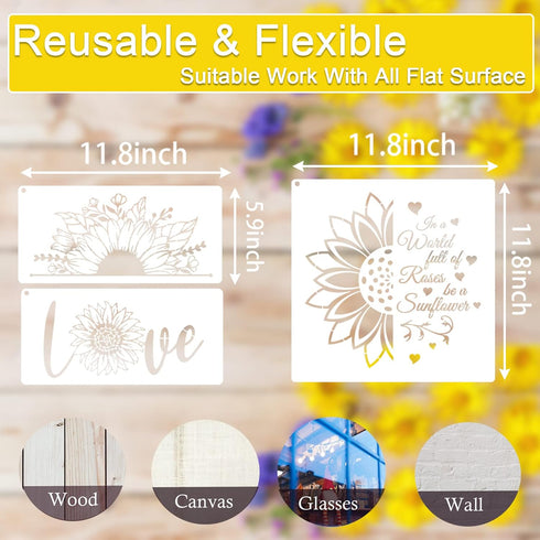 9 Pcs Large Sunflower Stencils for Painting on Wood (12x12 Inches), Reusable Butterfly Bee Floral Sun Flower Stencils for Painting on Canvas Paper...