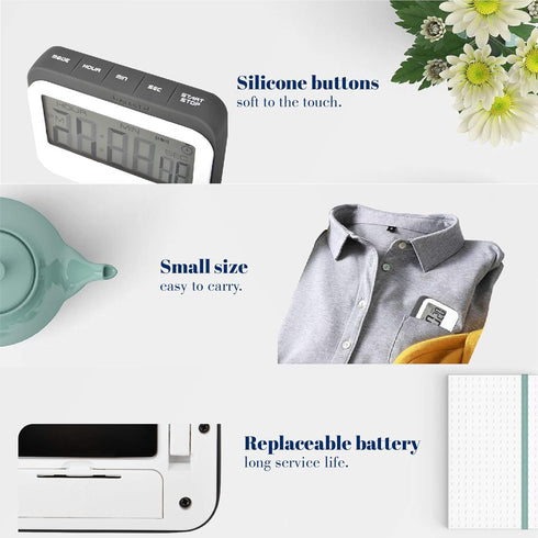 Jayron Digital Timer Alarm Clock Kitchen Timer Cooking Timer Countdown and Count up Large LED Display Magnetic Design Replaceable Battery for Kids...