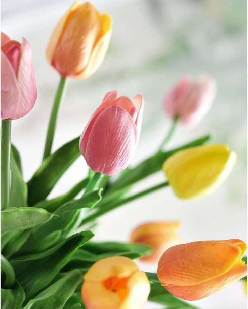 FiveSeasonStuff 15 Stems Real Touch Artificial Tulips – Lifelike Faux Flowers for Home, Weddings, Gifts & Spring Floral Décor (Festive Bloom – Ora...