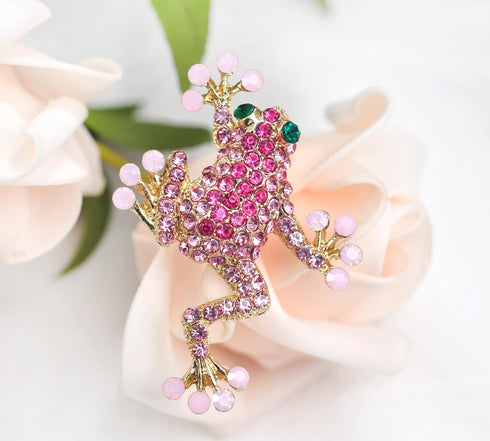 Gyn&Joy Gold Tone Rose Pink Colored Rhinestone Animal Frog Pin Brooch...