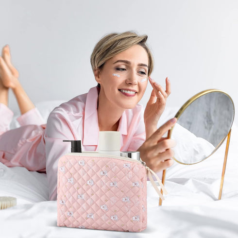 6 Pieces Coquette Makeup Bag Cotton Cosmetic Bag Cute Flower Makeup Bag Aesthetic Large Floral Makeup Pouch Quilted Travel Toiletry Bag Kawaii Stu...