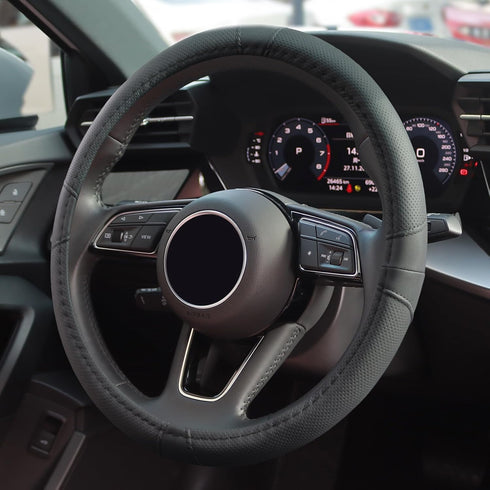 Leather Steering Wheel Cover, Car Steering Wheel Cover, Microfiber Leather Covers Breathable Anti-Slip Odorless Universal Fit 14.5-15 inches - Bla...