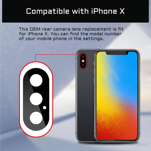 2 Sets for iPhone X OEM Back Camera Lens Glass Replacement for iPhoneX 10 Rear Main Camera Lens with Dual-Sided Adhesive Repair Kit Fix Tool Tweez...