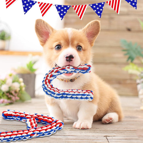 Vehomy 4th of July Dog Toys U S A Shape Dog Chewing Toys Dog Cotton Rope Toys Puppy Independence Day Interactive Toy Patriotic Dog Toys for Small ...
