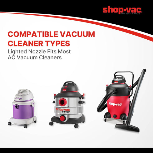 Shop-Vac Nozzle Kit with LED Light, 1-1/2" Crevice Tool & 1-1/4" Utility Nozzle with Adaptors, Air Driven Glowing Vacuum Attachments for AC Wet Dr...