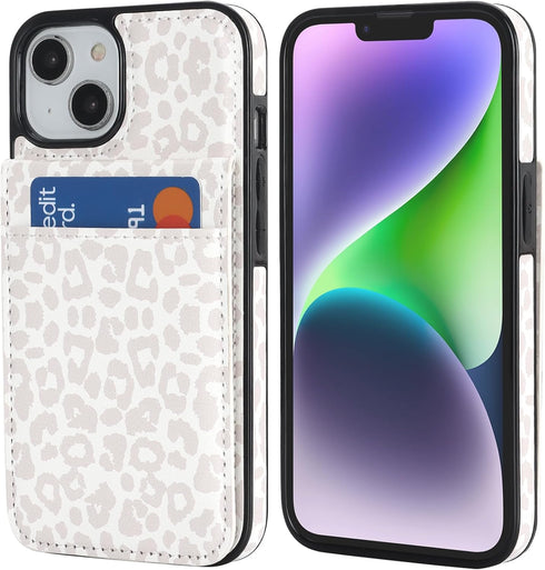 Vaburs Compatible with iPhone 13 and iPhone 14 Case Wallet with Credit Card Holder, White Leopard Cheetah Pattern Flip Premium PU Leather Magnetic...