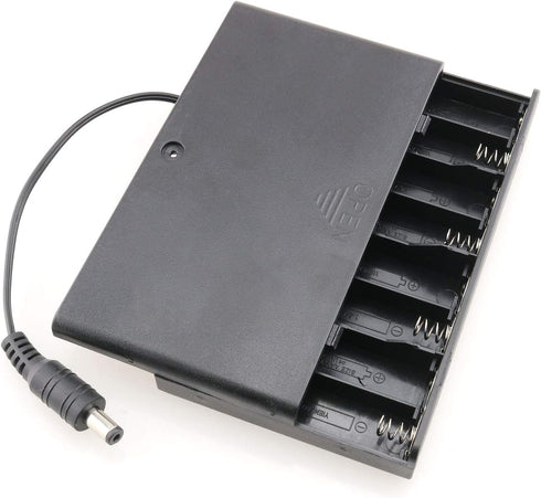 8 x AA Battery Holder 8x1.5V 12V Black Battery Case Box with DC 5.5x2.1mm Male Connector and ON/Off Switch...