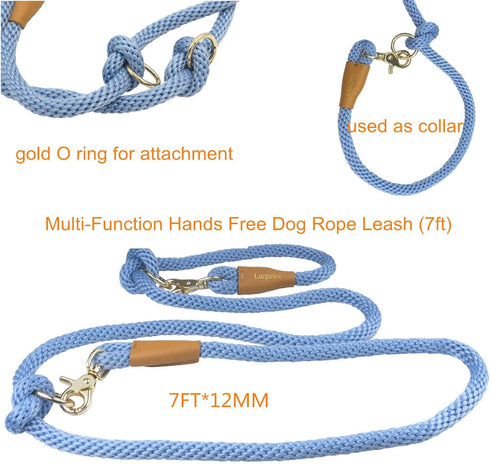 7FT Multifunctional Rope Dog Leash,Hands Free Dog Leash, Crossbody Rope Leash, Adjustable Long Leash for 2 Dogs (7ft*12mm, Airy blue)...