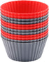 12 Pack Reusable Nonstick Jumbo Silicone Baking Cups, Cupcake and Muffin Liners, 3.8 Inch Large Size, Red and Gray Colors, Round...