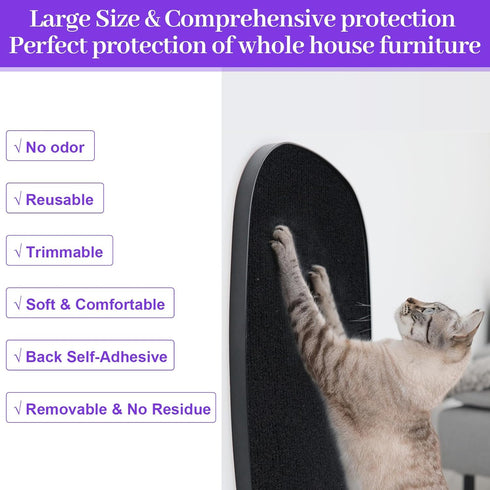 Cat Scratch Mat,Trimmable Self-Adhesive Cat Scratch Furniture Protector Cat Scratching Post Carpet Covered 78.7"x15.8" Cat Couch Protector from Ca...