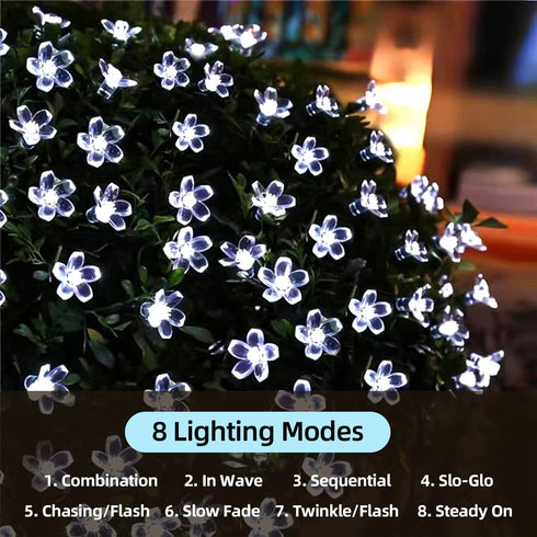 Outdoor Solar Flower String Lights Waterproof 50 LED Fairy Light Decorations for Christmas Tree Garden Patio Fence Yard Spring (Cool White)...