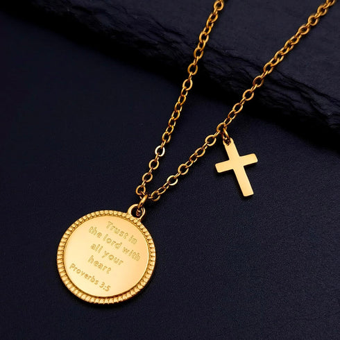 14K Gold Plated Engraved Coin Pendant Necklace for Women Christian Bible Verse Cross Necklace Prayer Faith Religious Jewelry Gifts...