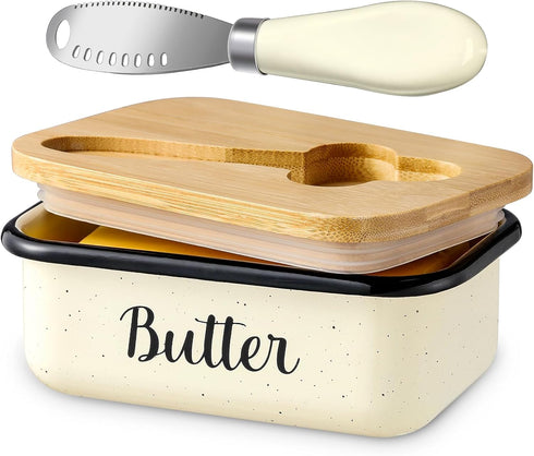 Butter Dish with Lid and Butter Curler Knife for Countertop - Unbreakable Metal Keeper Container with High-quality Double Silicone Sealing, for Ki...