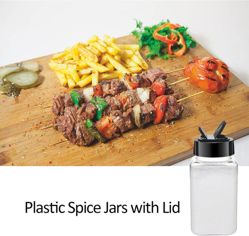 12 Pack 4oz Clear Plastic Spice Jars With Black Plastic Lids, Square Spice Bottles, Seasoning Containers with Chalk Labels, Pen, Funnel, Spice Con...
