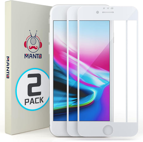 MANTO 2 Pack Screen Protector for iPhone SE 3 (2022), iPhone SE 2020, iPhone 8, iPhone 7, iPhone 6S/6 Full Coverage Tempered Glass Screen Protecto...