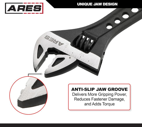 ARES 79001-6-Inch Adjustable Wrench - 15/16-Inch Jaw Capacity - Chrome Vanadium Steel Construction - Ergonomic TPR Handle...