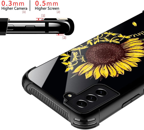 Compatible with Samsung Galaxy S22 Case,Yellow Dragonfly Sunflower Amazing Pattern Design Shockproof Anti-Scratch Hard PC Back Case for Samsung Ga...