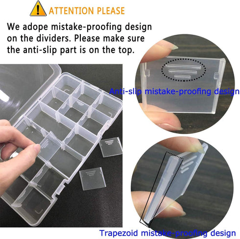 Qualsen 2 Pack 18 Grid Plastic Organizer Box with Adjustable Dividers, Bead Organizer Box for Jewelry, Beads, Earrings, Tools, Fishing Hooks, and ...