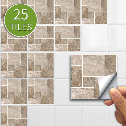25 Pcs Self-adhesive Tile transfer for Home Decor, Peel and stick Tile Decal, Water-proof Backsplash Wall Tile Sticker for Kitchen Bathroom, 4x4in...