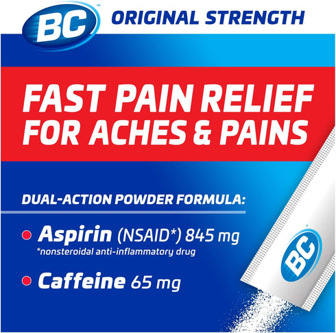 BC Powder | Fast Pain Relief | Aspirin (NSAID) & Caffeine | 50 Count (10042037103993)...
