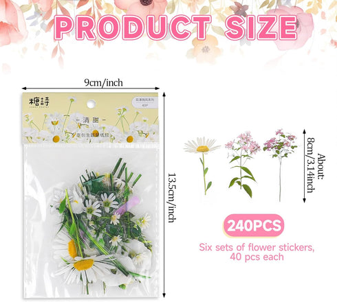 240 Pcs Plants Flowers Stickers, Botanical Stickers Set, Transparent Flower Stickers, Clear Pressed Wildflower Stickers Vintage Floral Botanical J...