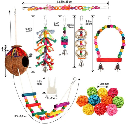 Bird Toys 17 Pcs Bird Parakeet Swing Chewing Hanging Toys Climbing Ladder Coconut Bird Cage Toys Suitable for Cockatiels,Conures,Finches,Budgie,Lo...