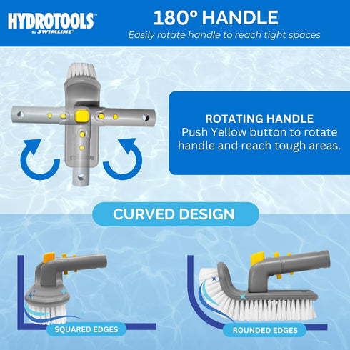 SWIMLINE HYDROTOOLS Pool Step & Corner Cleaning Brush W/ Adjustable 180 Degree Rotation Handle For Above Ground & Inground Pools Spas Hot Tubs Kit...