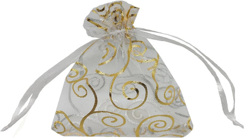 100pcs Sheer Organza Favor Bags For Wedding Baby Shower Rattan Print Gift Bags Samples Display Drawstring Pouches (3x4 inch, white)...