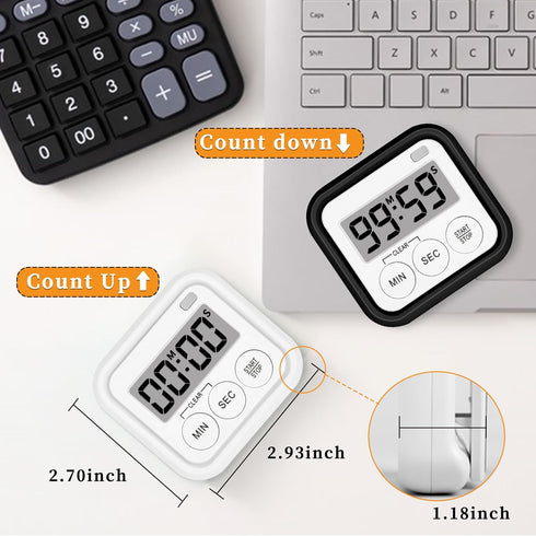 Timer, Kitchen Timers for Cooking Classroom Timer for Kids Teachers Magnetic Digital Timers 2 Pack, Black...