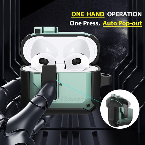 Nillkin for Airpods 3 Case Cover with Secure Lock,Press Auto Pop,Military Grade Armor Solid Earphone case, Full-Body Hard Shell Protective Cover w...