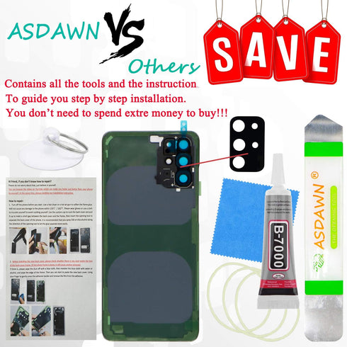 Galaxy S20+ Rear Glass Replacement Back Cover Case w/Pre-Installed Camera Lens + All The Adhesive + Tools for Samsung Galaxy S20 Plus 5G SM-G985 S...