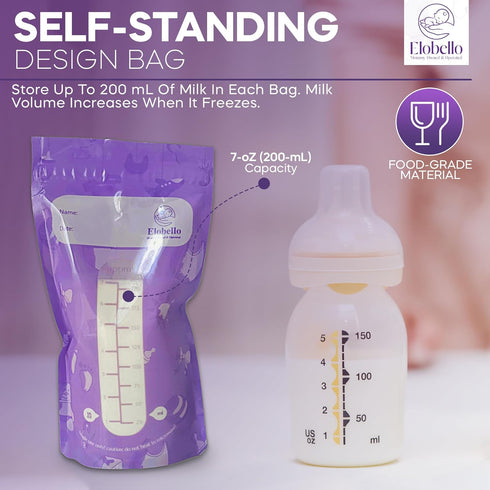 Breastmilk Storage Bag100-Pack 7oz Breast Milk Storage Bags Freezer BPA Free – Leakproof Double Zip Milk Bags for Breastmilk Refrigeration – Self-...