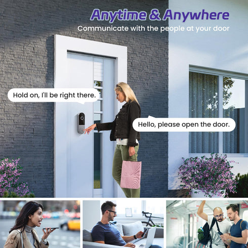 Smart Video Doorbell Included Ring Chime, Wide-Angle Lens, Battery Powered, Human Detection, 2 Way Audio, Night Vision, 1080P Security Camera Wire...