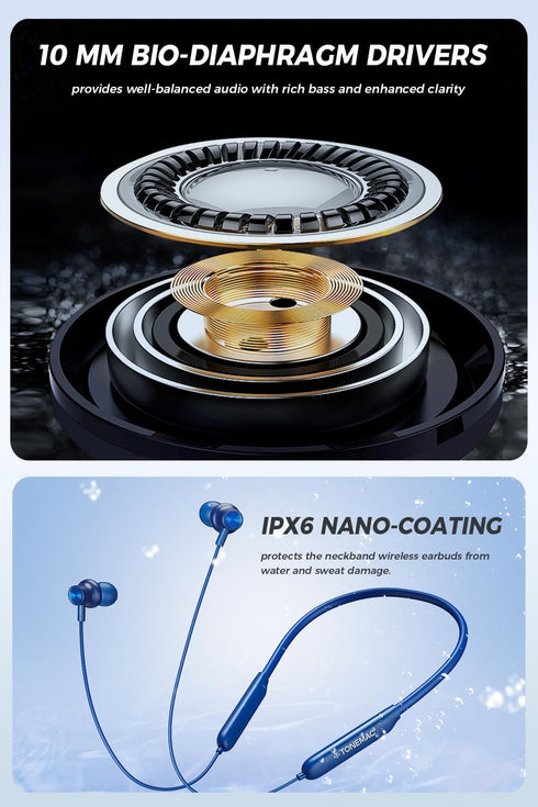 Bluetooth Headphones - N8 Wireless Earbuds with Magnetic Neckband | 40Hrs Playtime, IPX6 Sweatproof, Deep Bass Headset for Phone Calls, Music, and...