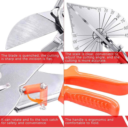 Multi Angle Miter Shear Cutter | Hand Shear Multipurpose Tool | | 45 to 135 Degrees Miter Scissor | Stainless Steel with Rubber Handle & Safety Lo...