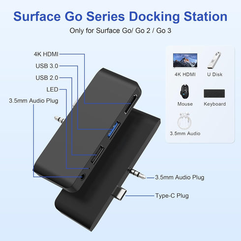 Surface Go Accessories HDMI Adapter for Microsoft - Surface Go/Go 2/Go 3 Docking Station with 4K HDMI + USB 3.0/2.0 Port + 3.5mm Audio Adapter, Do...