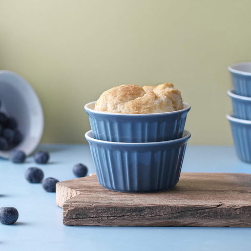 LIFVER 6 oz Porcelain Ramekins Bowls for Souffle, Creme Brulee, Classic Style Ramekins for Baking Oven Safe, Set of 6, Airy Blue...