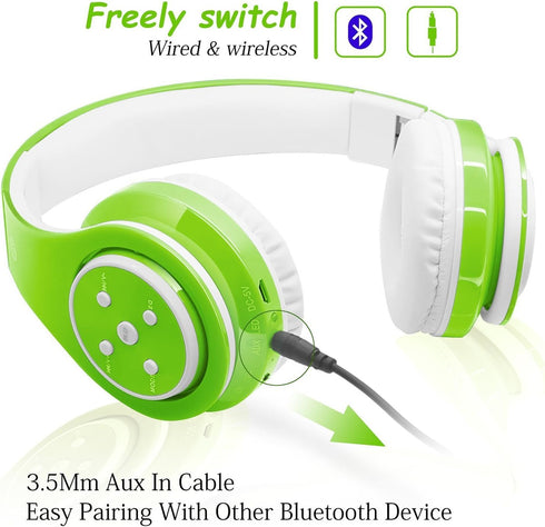 Kids Headphones Bluetooth Wireless 85db/110db Volume Limit Headset Fit for Aged 3-21 Over-Ear and Build-in Mic Wired & SD Card Mode Headphones for...