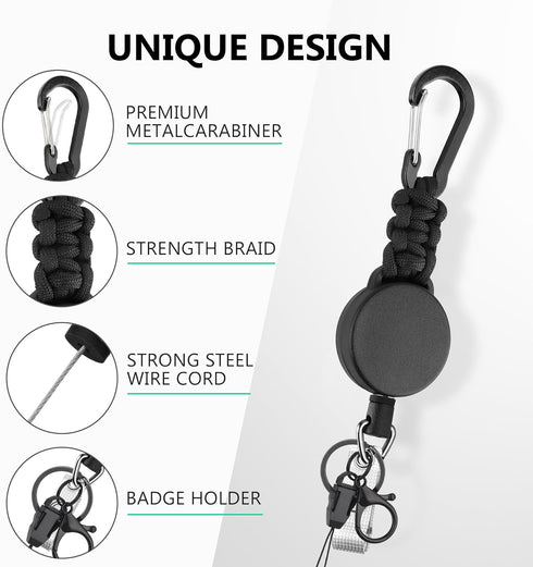 EOTW 2 Pack Retractable Keychain Key Retractable Keychain Heavy Duty with 23.6” Steel Retractable Cord Carabiner Key Ring for Keys Black...