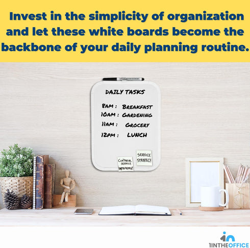 1InTheOffice Small White Board Dry Erase, 8-1/2 x 11 Inches, Wall Mounted, with Magnetic Strip & Marker, 2 Pack...
