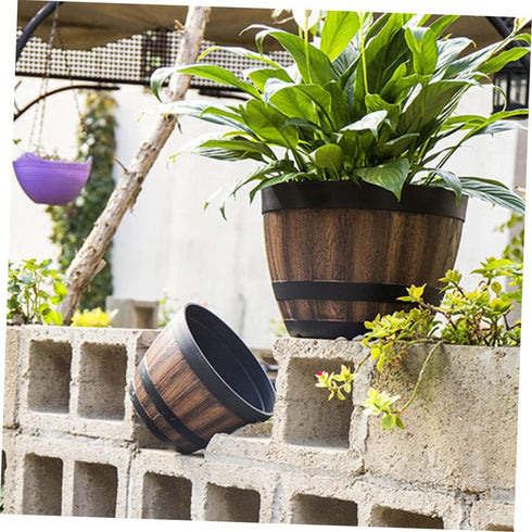 Outdoor Planter Home Cactus Indoor Style Garden Wooden Multi-Functional Flower Pots Bucket Wood Plant Bonsai Storage Round Whiskey Resin Container...