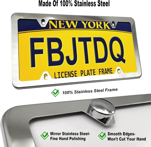 Front License Plate Mounting Kit- Stainless Steel License Plate Frame and Universal Bracket for No Drilling Hole Front Bumper, Car Tag Cover Adapt...