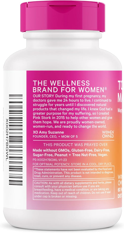 Pink Stork Magnesium Supplement for Women with Vitamin D - Mood, Natural Calm & Energy Levels - Digestion, Heartburn, & Constipation Support for P...