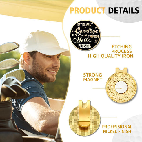 Retirement Goodbye Tension Black Gold Golf Ball Marker with Hat Clip, Funny Golf Accessories for Men Women, Father's Day Birthday Gifts for Golf F...