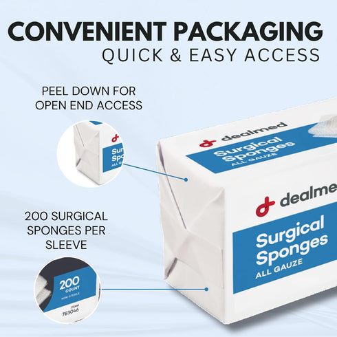 Dealmed 4" x 4" Surgical Sponges, 12-Ply, Absorbent Woven Gauze Pads, Non-Sterile Wound Care for First Aid Kit and Medical Facilities, 200 Count (...