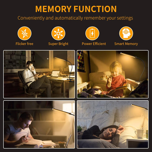 Desk Lamp for Office Home, 5W USB Amber LED Clip on Light, Flexible Gooseneck Clamp Light, 5 Brightness Levels, 4/8/12/18H Auto Timer, Eye-Caring ...