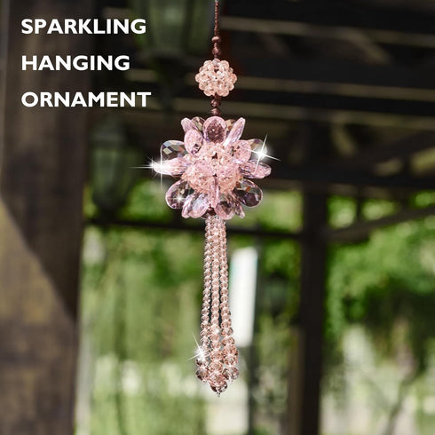Crystal Flower Ball Car Pendant Lucky Car Mirror Hanging Ornament Crystal Suncatcher Hanging Charm Auto Interior Decoration, Pink...