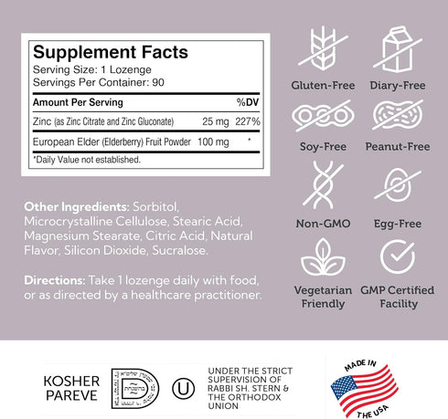 Zahler Elderberry Zinc Lozenges for Adults & Kids - Delicious Chewable Zinc & Sambucus Elderberry Lozenges for Immune Support - Kosher, Made in US...